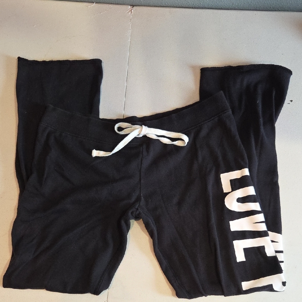 Victoria's Secret PINK Black Joggers with Bold White Love PINK Lettering